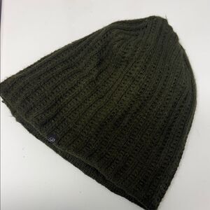 Ribbed Knit Beanie in Olive Green Black Lined - LIKE NEW - Plush Apparel Corp.